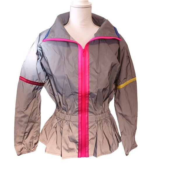 New Terez Neon‎ Glow Gear Reflective Peplum Activewear Jacket in Grey Multi, S - Picture 5 of 16